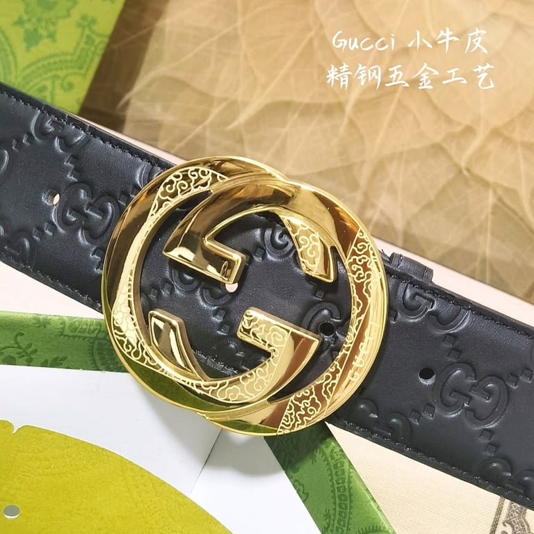Gucci Interlocking G Engraved Buckle Belt Black - 6