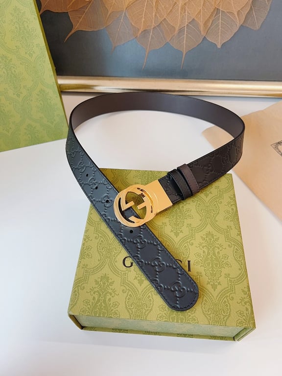 Gucci Signature Leather Belt Black Gold - 2