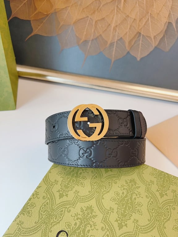 Gucci Signature Leather Belt Black Gold - 6