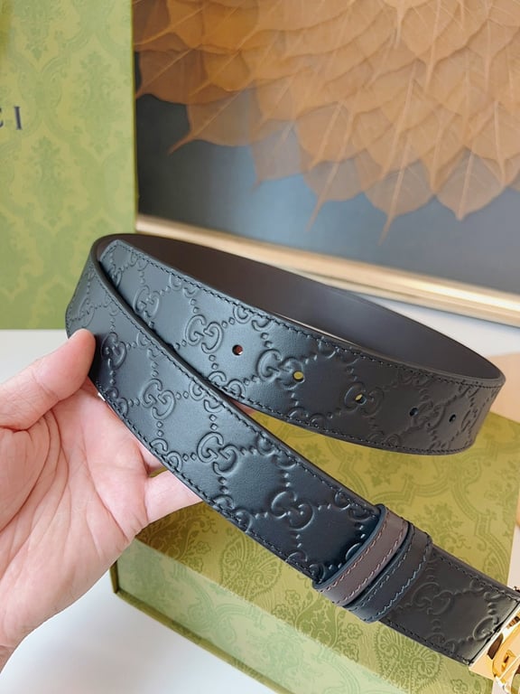 Gucci Signature Leather Belt Black Gold - 9