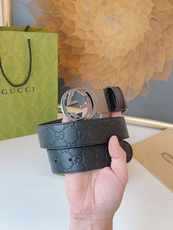 Gucci Interlocking G Embossed Leather Belt - 6