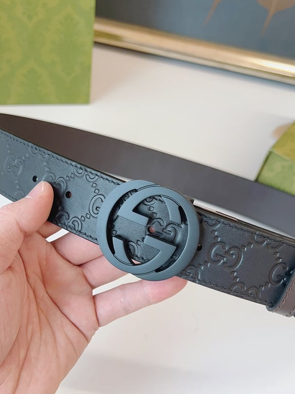 Gucci Interlocking G Embossed Belt Black - 9