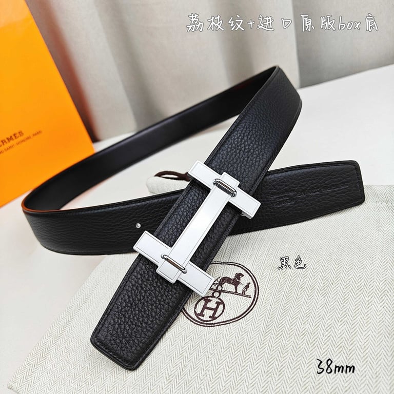 Hermès H Buckle Belt 38mm Black Pebbled Leather - 2