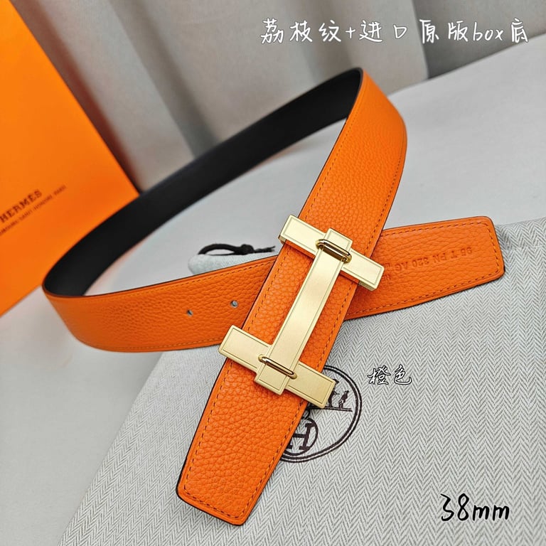 Hermès H Buckle Leather Belt 38mm Orange - 2