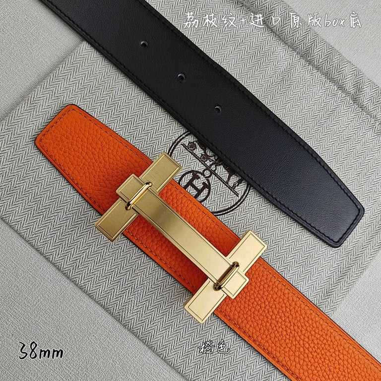 Hermès H Buckle Leather Belt 38mm Orange - 3