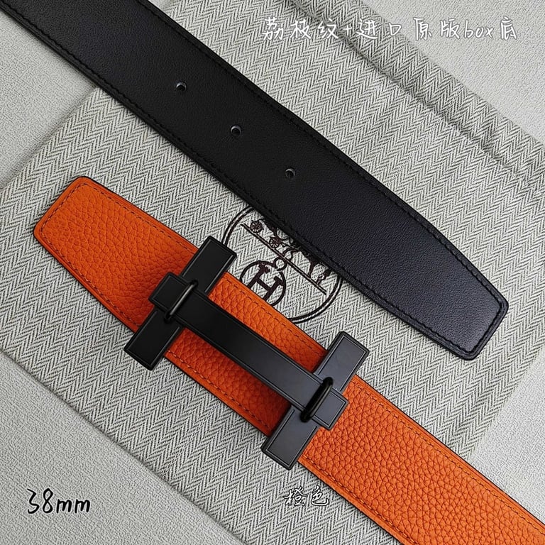 Hermès H Buckle Reversible Belt 38mm Orange Black - 3