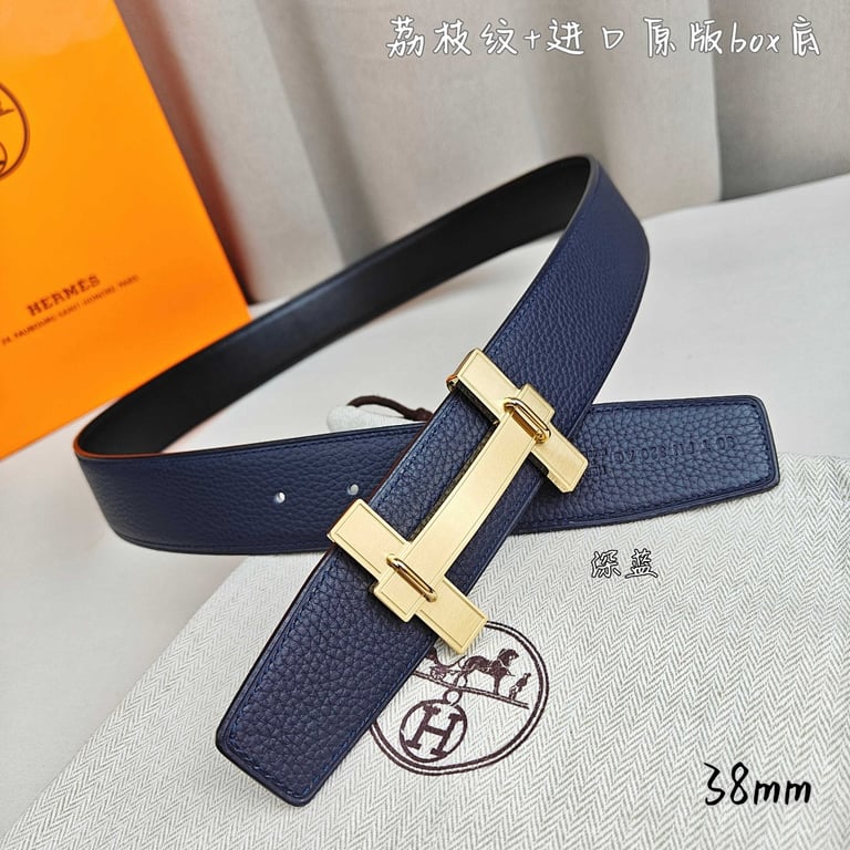 Hermès H Buckle Belt 38mm Navy Blue - 2