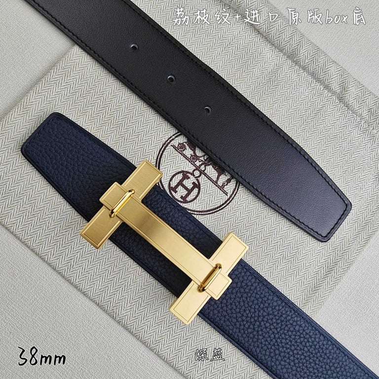 Hermès H Buckle Belt 38mm Navy Blue - 3