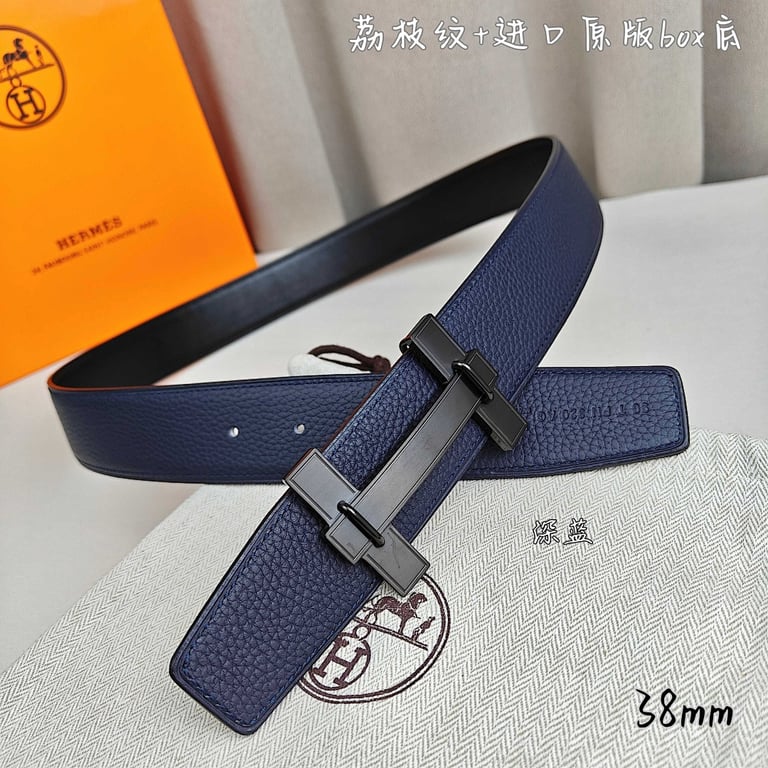 Hermès H Buckle Belt 38mm Navy/Black - 2