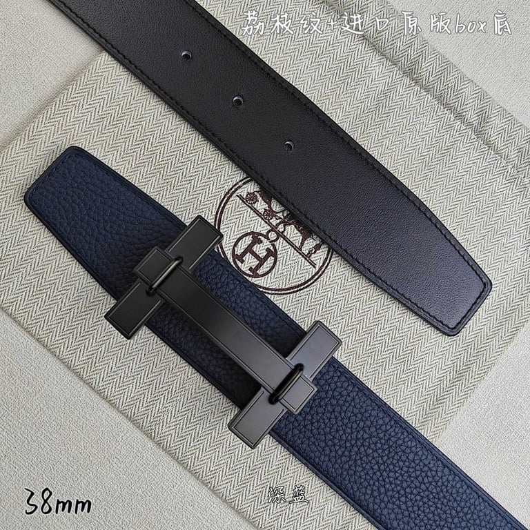 Hermès H Buckle Belt 38mm Navy/Black - 3