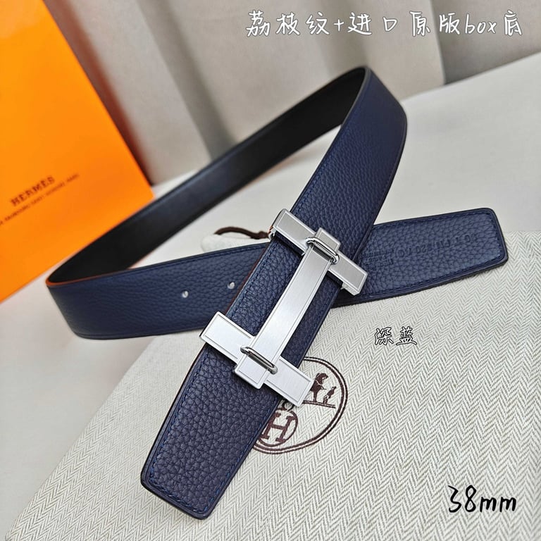 Hermès H Buckle Reversible Belt 38mm Navy - 2