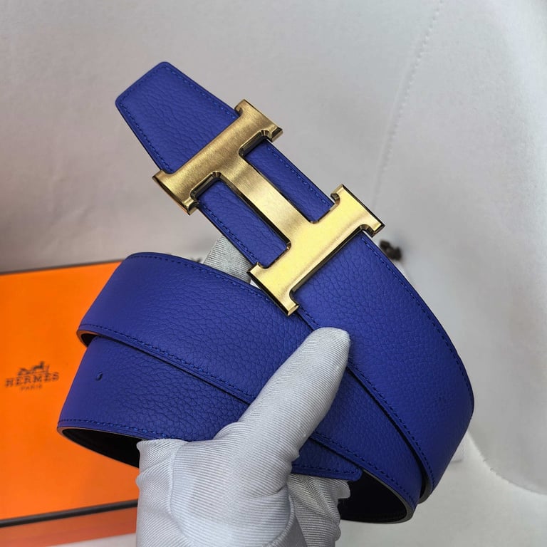 Hermès Reversible H Belt Blue Black Gold Buckle - 2