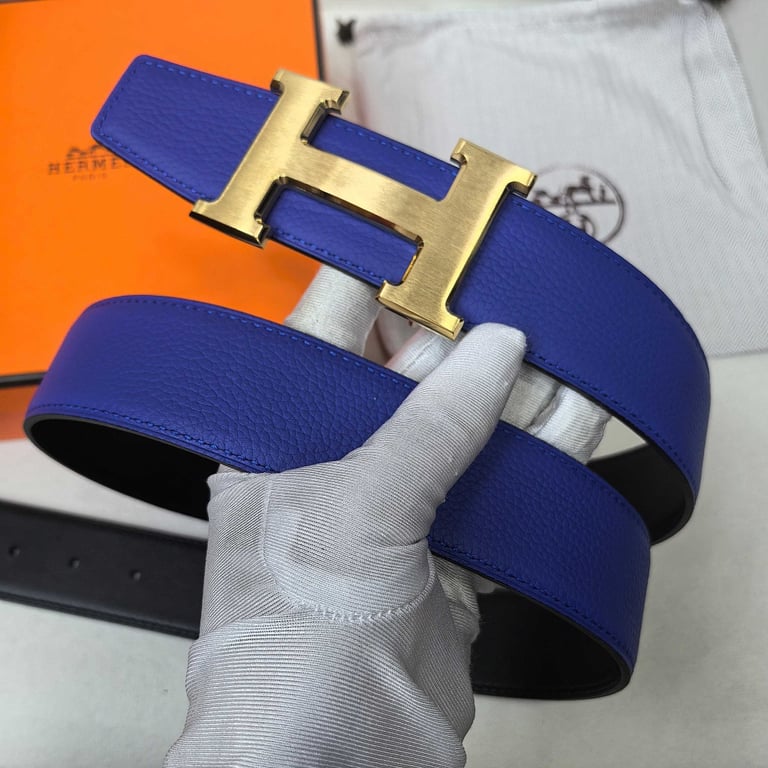 Hermès Reversible H Belt Blue Black Gold Buckle - 3