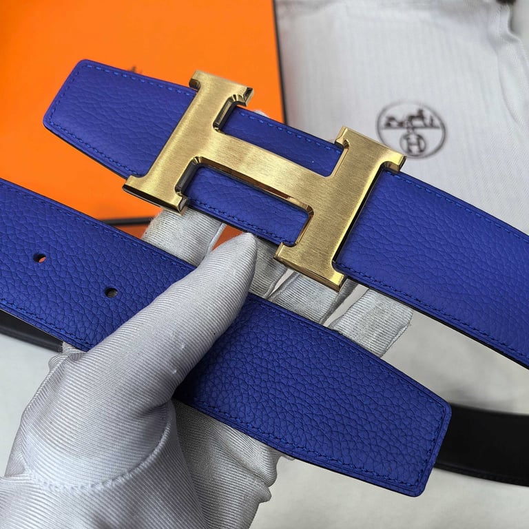 Hermès Reversible H Belt Blue Black Gold Buckle - 4