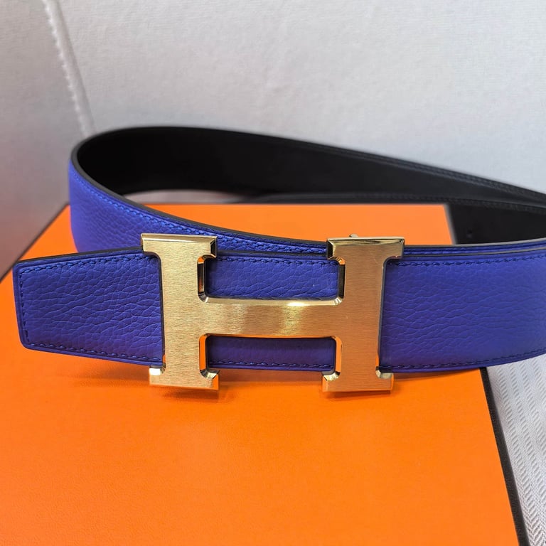 Hermès Reversible H Belt Blue Black Gold Buckle - 5