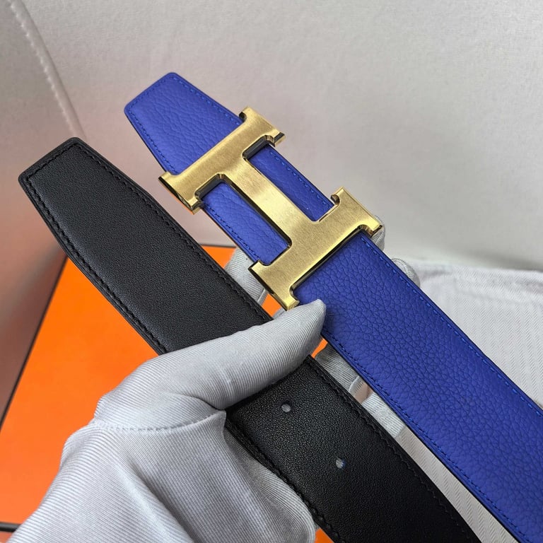Hermès Reversible H Belt Blue Black Gold Buckle - 6
