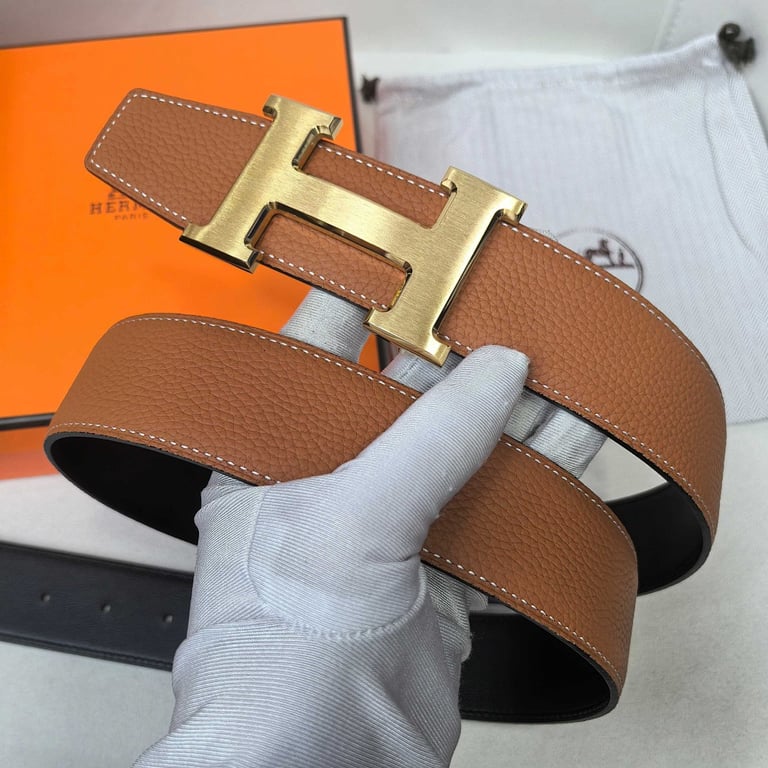 Hermès H Belt Gold Buckle Brown/Black Leather - 3