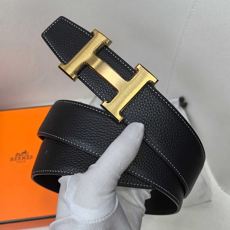 Hermès H Buckle Leather Belt Black Gold - 3