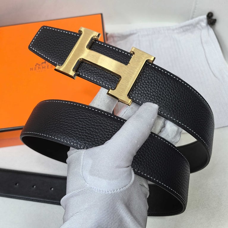 Hermès H Buckle Leather Belt Black Gold - 4