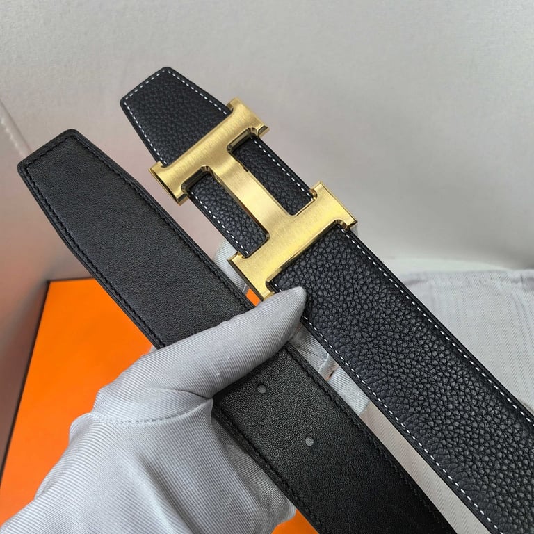 Hermès H Buckle Leather Belt Black Gold - 6