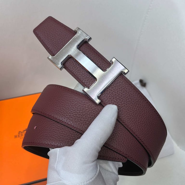 Hermès H Buckle Reversible Leather Belt Burgundy Black - 2