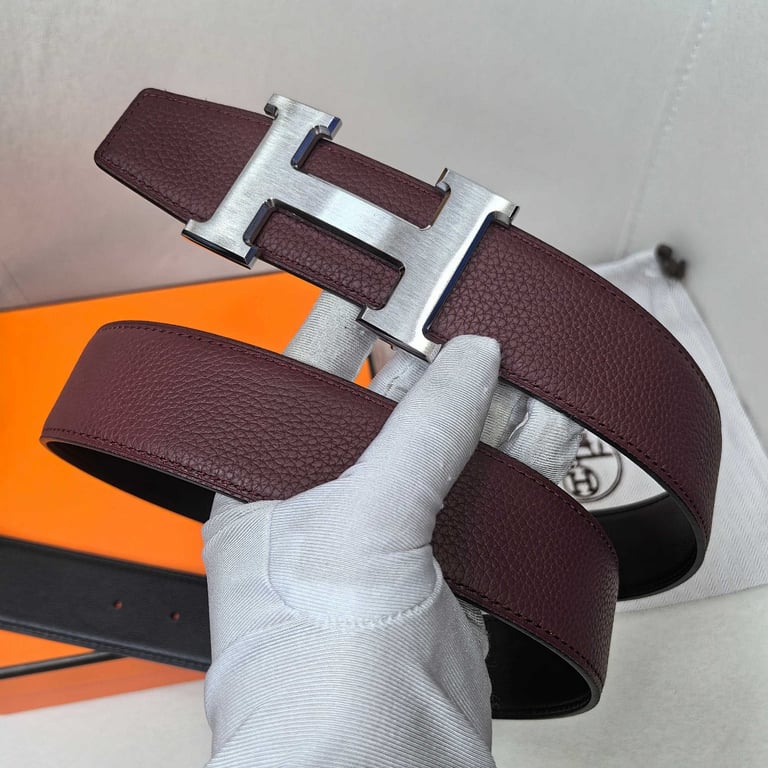 Hermès H Buckle Reversible Leather Belt Burgundy Black - 3