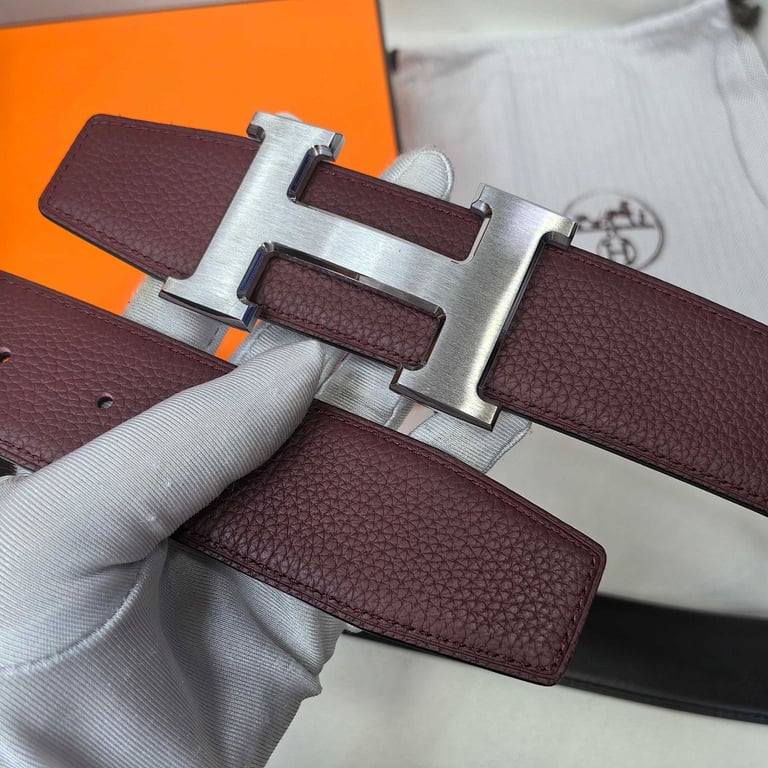 Hermès H Buckle Reversible Leather Belt Burgundy Black - 4