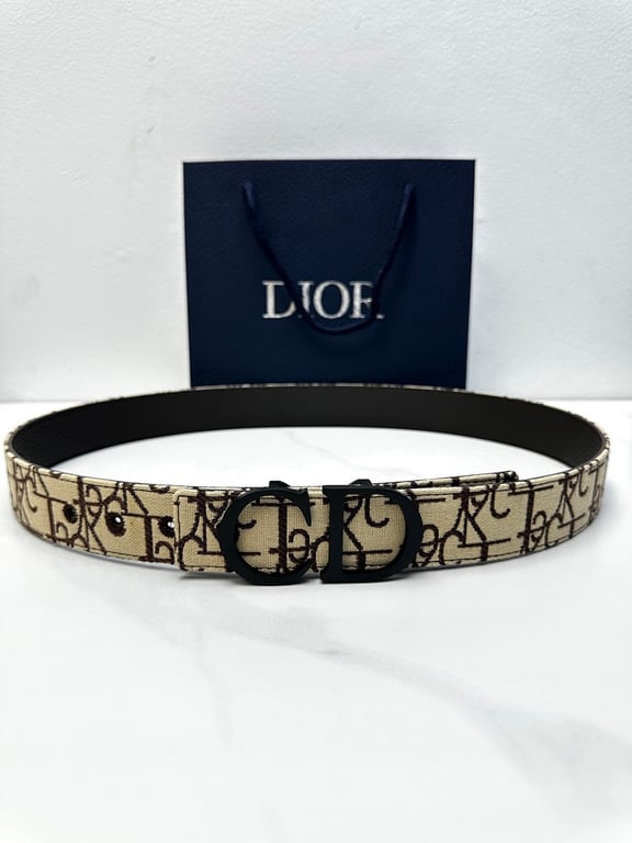 Dior Oblique Belt with Matte CD Buckle Beige/Brown