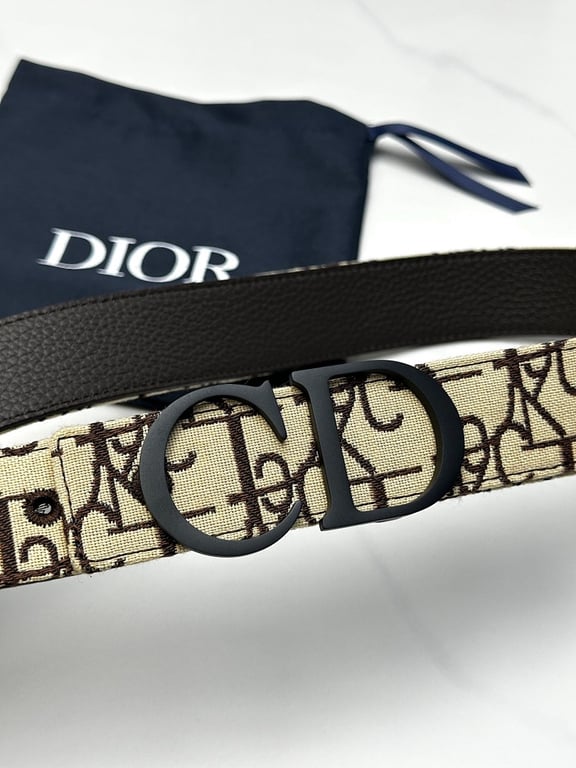 Dior Oblique Belt with Matte CD Buckle Beige/Brown - 2