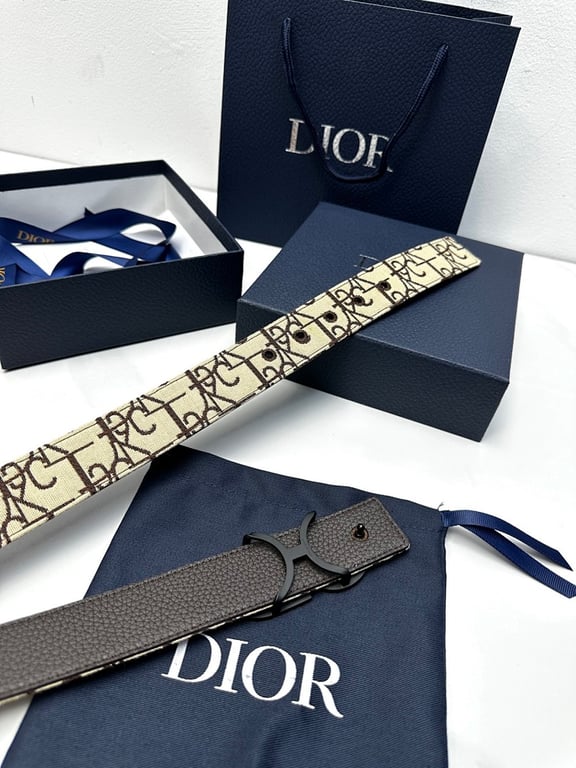 Dior Oblique Belt with Matte CD Buckle Beige/Brown - 3