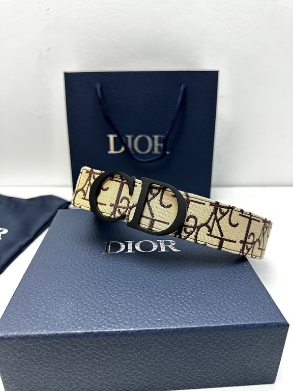 Dior Oblique Belt with Matte CD Buckle Beige/Brown - 4