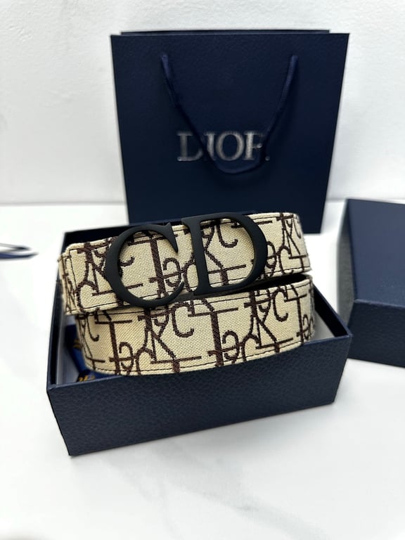 Dior Oblique Belt with Matte CD Buckle Beige/Brown - 5