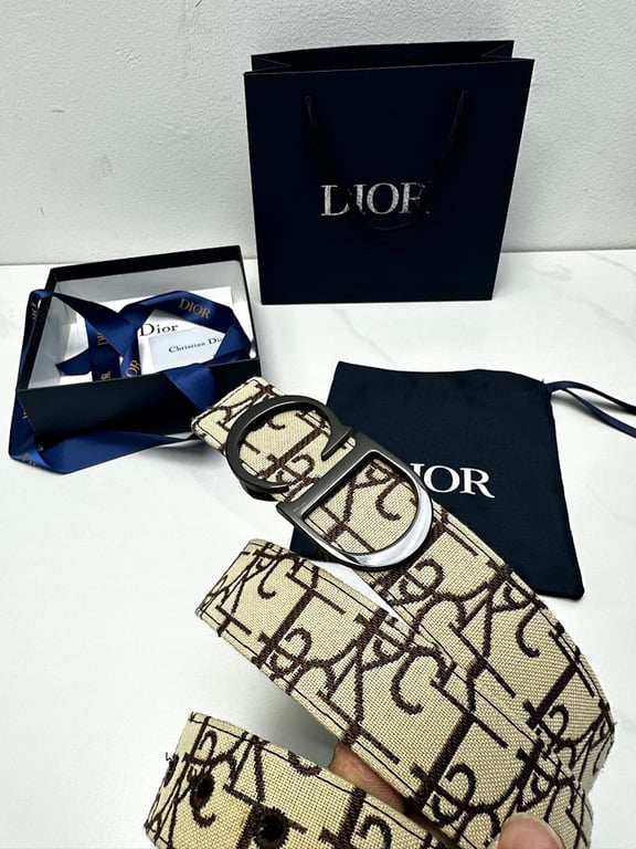 Dior CD Icon Belt Oblique Canvas Beige Brown - 6