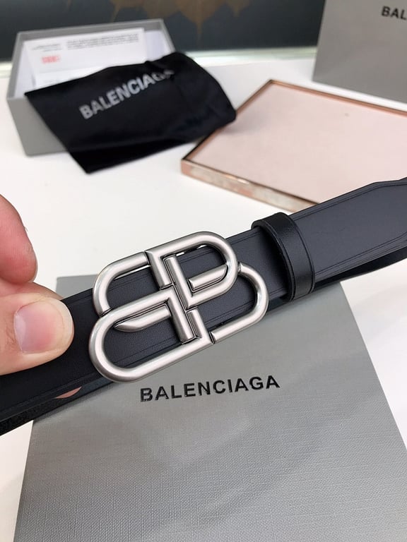 Balenciaga BB Logo Leather Belt Black - 3