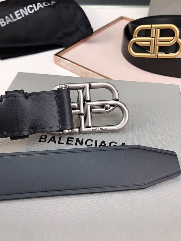 Balenciaga BB Logo Leather Belt Black - 4