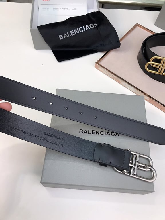 Balenciaga BB Logo Leather Belt Black - 6