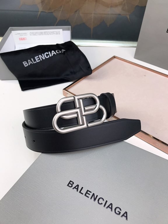Balenciaga BB Logo Leather Belt Black - 8