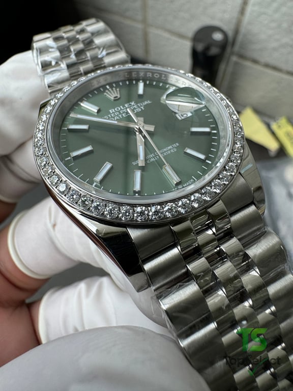 Rolex Datejust Green Dial Diamond Bezel - 11
