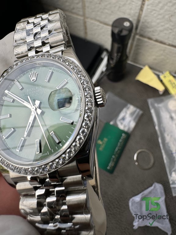 Rolex Datejust Green Dial Diamond Bezel - 3