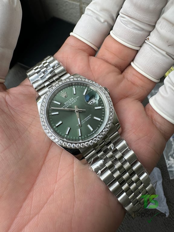 Rolex Datejust Green Dial Diamond Bezel - 8