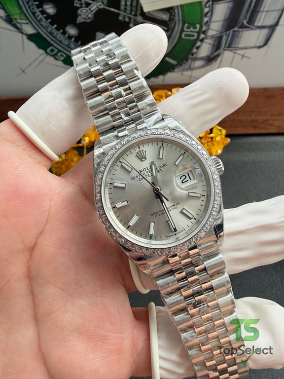 Rolex Datejust 36MM Silver Dial Diamond Bezel - 12