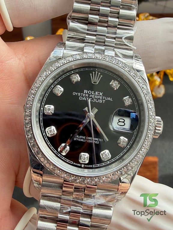 Rolex Datejust 36mm Black Dial Diamond Bezel - 17