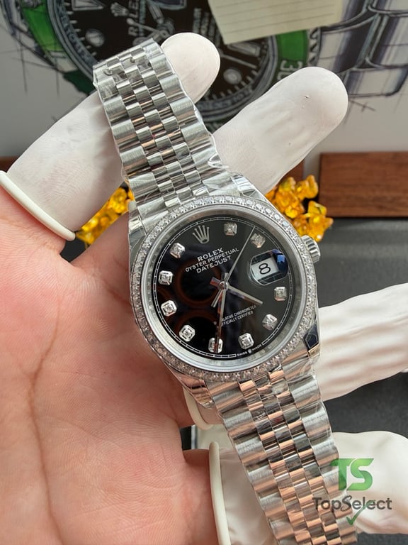 Rolex Datejust 36mm Black Dial Diamond Bezel - 19