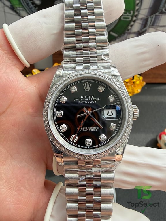 Rolex Datejust 36mm Black Dial Diamond Bezel - 8