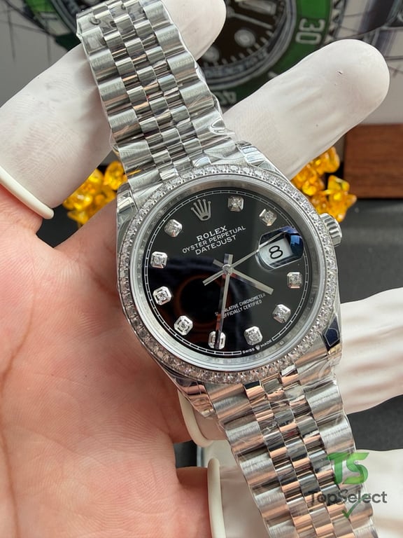 Rolex Datejust 36mm Black Dial Diamond Bezel - 10