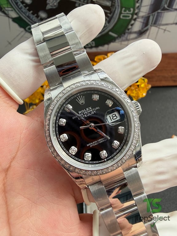 Rolex Datejust 36MM Black Dial Moissanite Bezel - 11