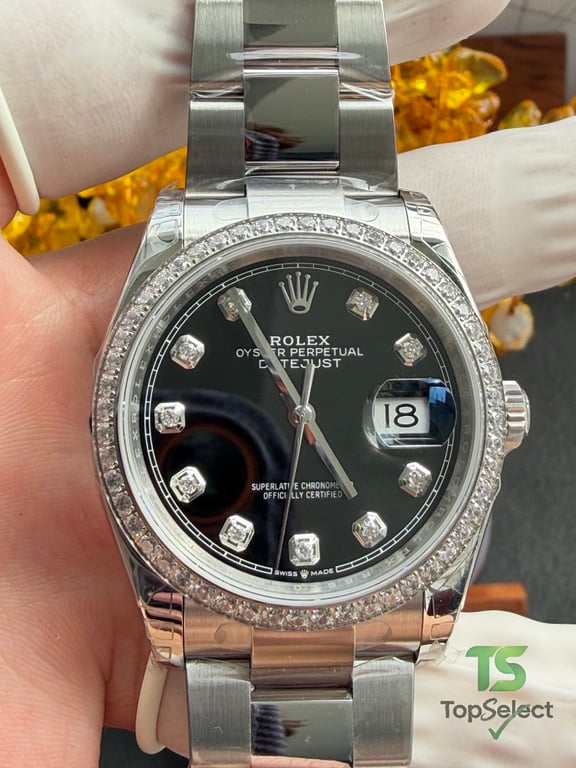 Rolex Datejust 36MM Black Dial Moissanite Bezel - 15