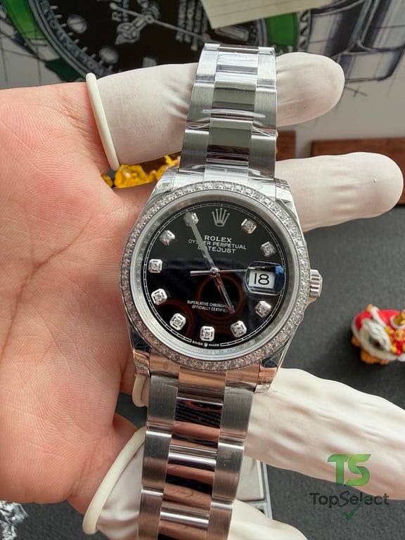 Rolex Datejust 36MM Black Dial Moissanite Bezel - 17