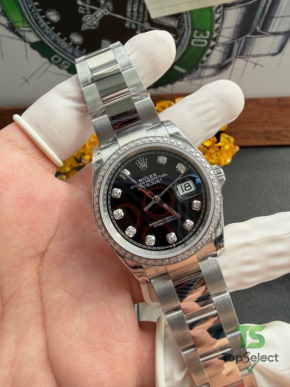Rolex Datejust 36MM Black Dial Moissanite Bezel - 18