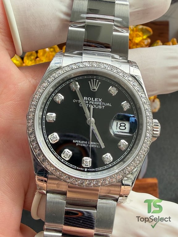Rolex Datejust 36MM Black Dial Moissanite Bezel - 19